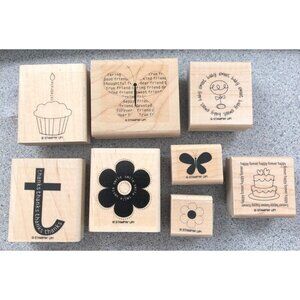 Stampin' Up Cause For Celebration 8pc Rubber Stamp Set Birthday Wedding Baby